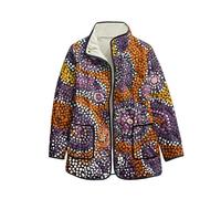 keepmore Damen Fleecepullover mit Blumenmuster Langarm offene Cardigans Stehkragen durchgehende Knopfleiste leichte Oberbekleidung mit Tasche