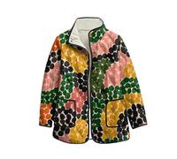 keepmore Damen Fleecepullover mit Blumenmuster Langarm offene Cardigans Stehkragen durchgehende Knopfleiste leichte Oberbekleidung mit Tasche