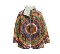 keepmore Damen Fleecepullover mit Blumenmuster Langarm offene Cardigans Stehkragen durchgehende Knopfleiste leichte Oberbekleidung mit Tasche