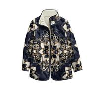 keepmore Damen Fleecepullover mit Blumenmuster Langarm offene Cardigans Stehkragen durchgehende Knopfleiste leichte Oberbekleidung mit Tasche