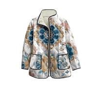 keepmore Damen Fleecepullover mit Blumenmuster Langarm offene Cardigans Stehkragen durchgehende Knopfleiste leichte Oberbekleidung mit Tasche