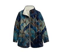 keepmore Damen Fleecepullover mit Blumenmuster Langarm offene Cardigans Stehkragen durchgehende Knopfleiste leichte Oberbekleidung mit Tasche