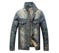 keepmore Herren Baumwoll-Jeansjacke Retro Distressed Wash Slim Stretch-Jeansjacke Outwear mit Tasche
