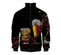 keepmore Lässige Baseball-Jacke Männer Frauen Lustiges Bier 3D Druck Bomberjacke Stehkragen Sport Baseball Jacken Durchgehender Reißverschluss Wandern Dünner Bombermantel
