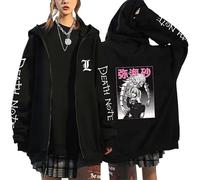 KeepRock Death Note Anime Kapuzenpulli mit Reißverschluss Unisex Casual L-Lawliet gedruckt Sweatshirt mit Reißverschluss Y2k Jacke