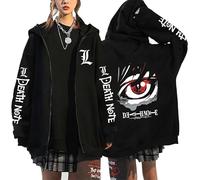 KeepRock Death Note Anime Kapuzenpulli mit Reißverschluss Unisex Casual L-Lawliet gedruckt Sweatshirt mit Reißverschluss Y2k Jacke