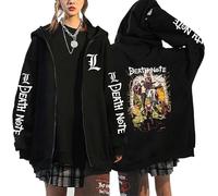 KeepRock Death Note Anime Kapuzenpulli mit Reißverschluss Unisex Casual L-Lawliet gedruckt Sweatshirt mit Reißverschluss Y2k Jacke