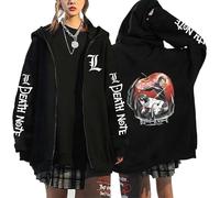 KeepRock Death Note Anime Kapuzenpulli mit Reißverschluss Unisex Casual L-Lawliet gedruckt Sweatshirt mit Reißverschluss Y2k Jacke