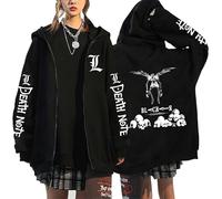 KeepRock Death Note Anime Kapuzenpulli mit Reißverschluss Unisex Casual L-Lawliet gedruckt Sweatshirt mit Reißverschluss Y2k Jacke