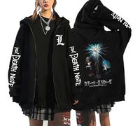 KeepRock Death Note Anime Kapuzenpulli mit Reißverschluss Unisex Casual L-Lawliet gedruckt Sweatshirt mit Reißverschluss Y2k Jacke