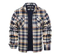 KEFITEVD Herren Karierte Jacke Langarm Flanellhemd Männer Hemdjacke Casual Baumwolle Holzfällerjacke Winter Thermohemden Freizeithemd Frühling Karierte Hemd Herbst Übergangsjacke Gelb L