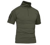 KEFITEVD T-Shirt Herren Taktisch 1/4 Reißverschluss Camouflage Shirt Ärmeltaschen mit Klett Army Uniform Flecktarn Outdoor Hemd Dunkeloliv 3XL