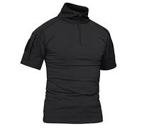 KEFITEVD Taktisch Shirt Herren Kurzarm Militär T-Shirt Stehkragen Atmungsaktiv Tactical Hemd Airsoft Uniform Arbeitsshirt Outdoor Schwarz M