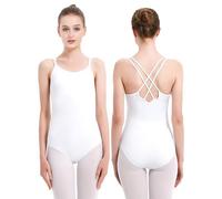 Kefiyis Ballett Trikot Damen Camisole Turnanzug Hohe Elastizität Ballettkleidung Damen Ballettanzug Turnanzug Gymnastikanzug Leotard Tanz body Weiß M
