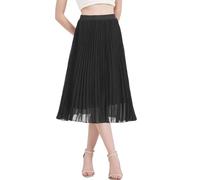 Kefiyis Rock Damen Lang Plisseerock Damen Sommer Rock A Linie Elastische Hohe Taille Faltenrock Elegant Chiffon Midi Röcke Schwarz S