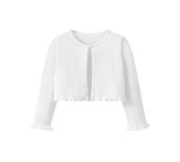 Kefiyis Strickjacke Mädchen Bolero Jäckchen Langarm Knitted Cardigan Rüschen Festliche Jacke mit Knöpfen zum Kommunionkleid Taufkleid 110-150 Weiß 130