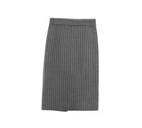 KEHAIOO Dehnbarer Split-Strickrock, elastisch, hohe Taille, Midi-Bleistiftrock, figurbetont, lange Röcke, Grau 50cm, 40