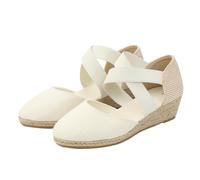 Keil-Espadrille für Damen in Uni-Tönen Veloursleder Damen Wedge Espadrilles Damen Espadrille Mit Mittlerem Keilabsatz Bohemia Strand Schuhe Flach Sandalette Freizeit