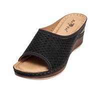 Keil-Hausschuhe für Damen, offene Zehenpartie, orthopädische Sandalen mit Fußgewölbeunterstützung, breite Passform, Keilabsatz, Pantoletten, Sommer, lässig, orthopädisch, Slipper, Ledersandalen