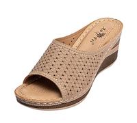 Keil-Hausschuhe für Damen, offene Zehenpartie, orthopädische Sandalen mit Fußgewölbeunterstützung, breite Passform, Keilabsatz, Pantoletten, Sommer, lässig, orthopädisch, Slipper, Ledersandalen