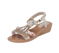 Keilabsatz Pantoletten Damen Peeptoe Weichen Sohlen Sommerschuhe Bohemian Pantoletten Damen Peeptoe Plateau Slides Damen Damen Blumen Riemchen Lässig