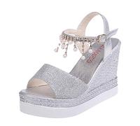 Keilabsatz Pantoletten Damen Peeptoe Weichen Sohlen Sommerschuhe Bohemian Pantoletten Damen Peeptoe Plateau Slides Damen Damen Blumen Riemchen Lässig