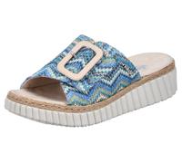 Keilpantolette RIEKER, Damen, Gr. 36, bunt (blau multi), Bast, Flechtoptik, Schuhe, Sommerschuh, Strandschuh, Hausschuh mit praktischem Klettverschluss (32521966-36) blau multi
