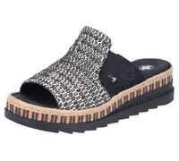 Keilpantolette RIEKER, Damen, Gr. 36, schwarz (schwarz, sand), Nubuklederimitat, Textil, meliert, Schuhe Keilpantolette, Sommerschuh, Strandschuh, Urlaubschuh, Plateau, mit Stretcheinsatz (14151866-36