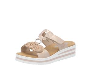 Keilpantolette RIEKER, Damen, Gr. 38, roségoldfarben, Lederimitat, metallic, Schuhe, Sommerschuh, Urlaubsschuh mit Glitzersteine, Metallic-Optik (75028902-38) roségoldfarben