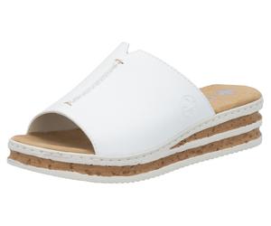 Keilpantolette RIEKER, Damen, Gr. 42, weiß, Lederimitat, unifarben, Schuhe Keilpantolette, Sommerschuh, Hausschuh, Keilabsatz, zum Schlupfen, Topseller (30130265-42)