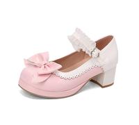 Keilpumps Damen Lolita Stil Party Schuhe Vintage Chunky High Heel Mary Jane Pumps Kawaii Cosplay Slingpumps Kreuz Knöchelriemen Court Schuhe für Süße Coole