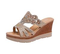 Keilsandalen Damen mit Strass Sandalette Keilabsatz Plateau Sandaletten Sandalen Elegante Sandalette Dicke Sohle Schuhe Frauen Bohemian Sandals Freizeitschuhe Römersandalen Rutschfeste Sommerschuhe