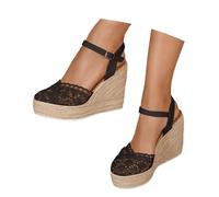 keilsandalen damen schwarz blowfish, Sandalen Damen Espadrilles Sommer Keilsandalen mit Geschlossene Keilabsatz Sandaletten Absatz Atmungsaktiv Strandsandalen Sommerschuhe Wedges Pumps, Schwarz, 41