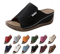 Keilsandalen für Damen, breite Passform, orthopädische Wanderschuhe mit Fußgewölbeunterstützung, Ballenzeh-Korrektur, Diabetes-Sandalen, Slipper, Leder, Slipper, Sommer, Strand, Pantoletten, Schwarz