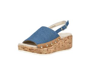 Keilsandalette ARA "Ara Sandalen Leder/Textil", Damen, Gr. 40, blau (blau, braun), Leder, Textil, Schuhe (21765930-40) blau, braun