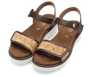 Keilsandalette ARA "BILBAO", Damen, Gr. 39, braun (mokka, natur), Glattleder, Lederimitat, kontrastfarbene Details, Schuhe, Plateau, Riemchensandale mit Klettverschlüsse, G-Weite (26079306-39) mokka, 