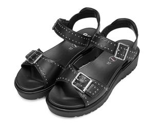 Keilsandalette ARA "BILBAO", Damen, Gr. 39, schwarz, Glattleder, unifarben, Schuhe, Keilabsatz, Plaeau, Riemchensandale mit Nieten, Weite G (= weit) (23470160-39) schwarz