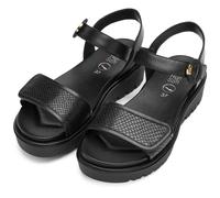 Keilsandalette ARA "BILBAO", Damen, Gr. 42, schwarz, Glattleder, Leder, Reptilienprägung, Schuhe, Plateau, Riemchensandale mit Klettverschlüsse, G-Weite (76326353-42) schwarz