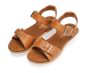 Keilsandalette ARA "BILBAO", Damen, Gr. 43, cognac, Glattleder, unifarben, Schuhe, Keilabsatz, Plaeau, Riemchensandale mit Nieten, Weite G (= weit) (74652246-43) cognac