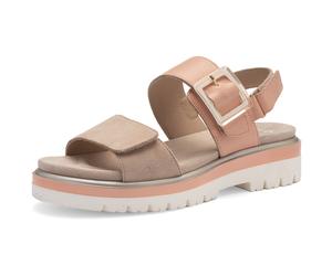 Keilsandalette ARA "MALAGA", Damen, Gr. 39, beige (aprikot, hellbeige), Glattleder, Veloursleder, Schuhe, Keilabsatz, Plateau, Riemchensandalette in bequemer Weite G (= weit) (17541717-39) aprikot, he
