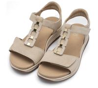 Keilsandalette ARA "OSAKA-S", Damen, Gr. 36, beige (hellbeige), Veloursleder, unifarben, Basic, Schuhe, Keilabsatz, Riemchensandale mit High Soft-Funktion, H-Weite (70961355-36) hellbeige