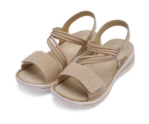 Keilsandalette ARA "TAMPA", Damen, Gr. 38, sand, goldfarben, Glattleder, Veloursleder, metallic, Schuhe, Riemchensandale, Sommerschuh in bequemer Weite G (= weit) (27216633-38) sand, goldfarben