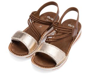 Keilsandalette ARA "TAMPA", Damen, Gr. 39, cognac, goldfarben, Glattleder, metallic, Schuhe, Riemchensandale, Sommerschuh in bequemer Weite G (= weit) (96148843-39) cognac, goldfarben