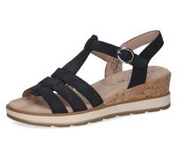 Keilsandalette CAPRICE, Damen, Gr. 39, blau (dunkelblau), Nubukleder, Schuhe, Riemchensandale, Bequemschuh, Sommerschuh mit Zierschnalle (38938018-39) dunkelblau