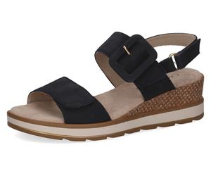 Keilsandalette CAPRICE, Damen, Gr. 39, blau (dunkelblau), Nubukleder, Schuhe, Sommerschuh, Riemchensandale in bequemer Weite (90501167-39) dunkelblau
