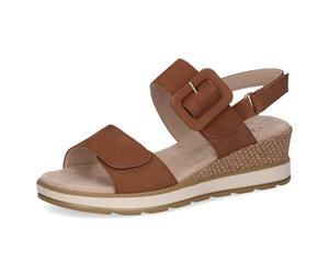 Keilsandalette CAPRICE, Damen, Gr. 39, cognac, Nubukleder, Schuhe, Sommerschuh, Riemchensandale in bequemer Weite (28092715-39) cognac