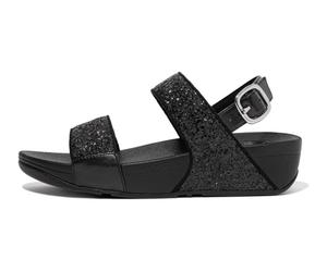 Keilsandalette FITFLOP "LULU GLITTER BACK-STRAP SANDALS", Damen, Gr. 36, schwarz (schwarz glitzer), Synthetik, Textil, Schuhe, Sommerschuh, Sandale, Keilabsatz, mit funkelnden Riemchen (52854960-36) s