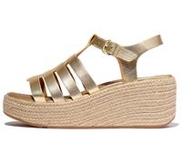 Keilsandalette FITFLOP "PLATFFORMS", Damen, Gr. 37, grau (platinfarben), Leder, metallic, Schuhe, Plateau Sandale im schönen Metallic-Look (93759052-37) platinfarben