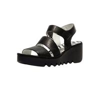 Keilsandalette FLY LONDON "Fly London Sandalen Leder", Damen, Gr. 38, schwarz, Leder, Schuhe (77355558-38) schwarz