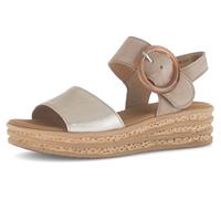Keilsandalette GABOR, Damen, Gr. 36, beige (hellbeige, goldfarben), Glattleder, Ziegenveloursleder, metallic, Schuhe Keilsandalette, Sommerschuh, Riemchensandale, Klettverschluss unter der Zierschnall